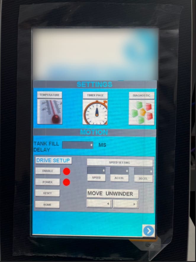 Motion control settings for a form, fill and seal machine through an HMI